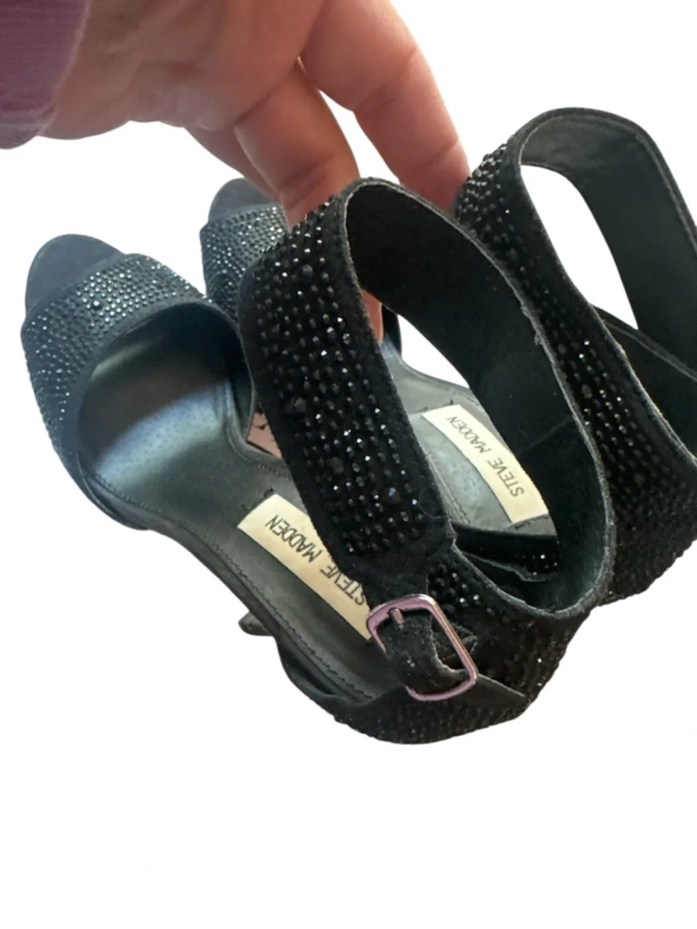 Steve Madden Black Rhinestone Crystal Platform High Heel Sandals Glam Y2K Party